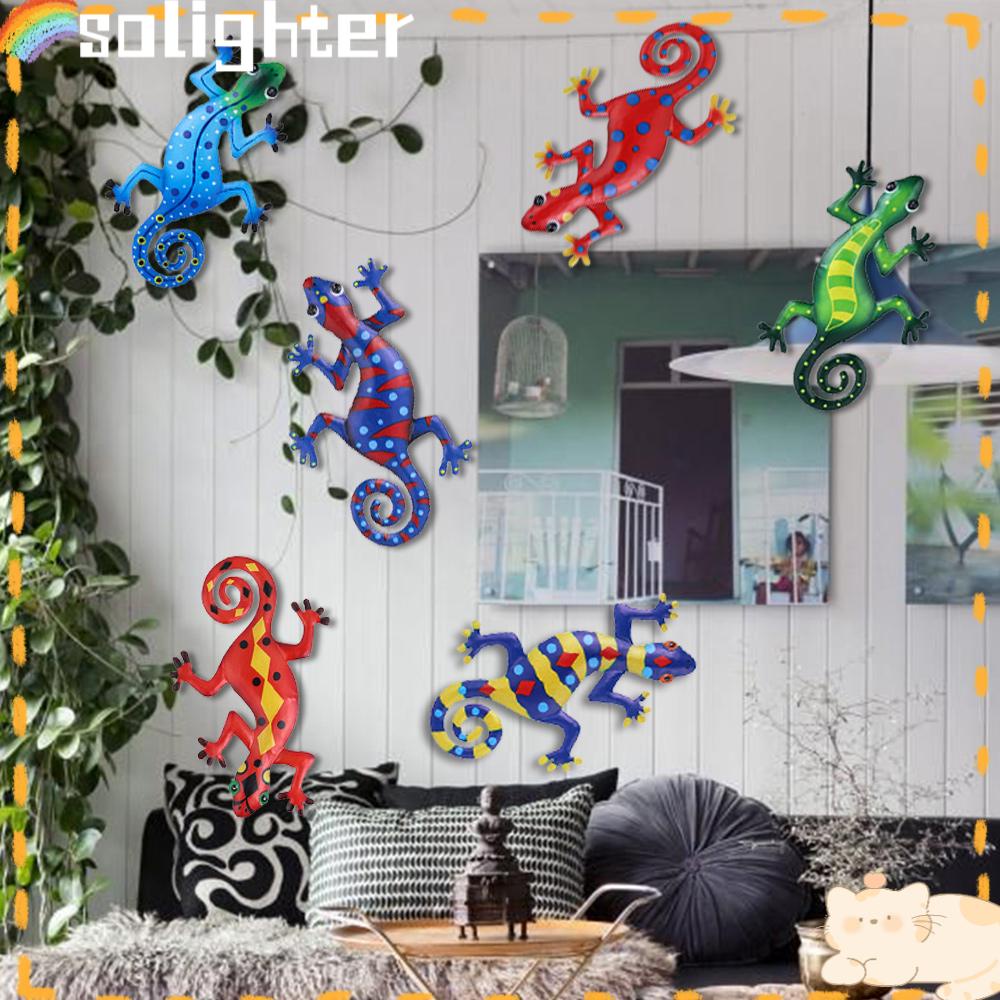 Solighter Metal Gecko Kamar Tidur Patung Inspiratif Indoor Outdoor Art Craft Statues