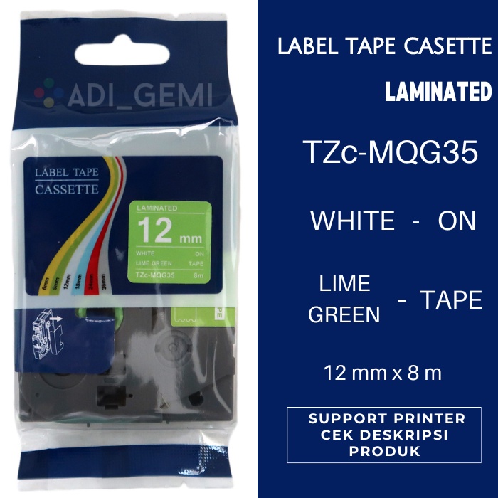 

Compatible Label Tape Brother TZc-MQG35 White On Lime Green 12mm