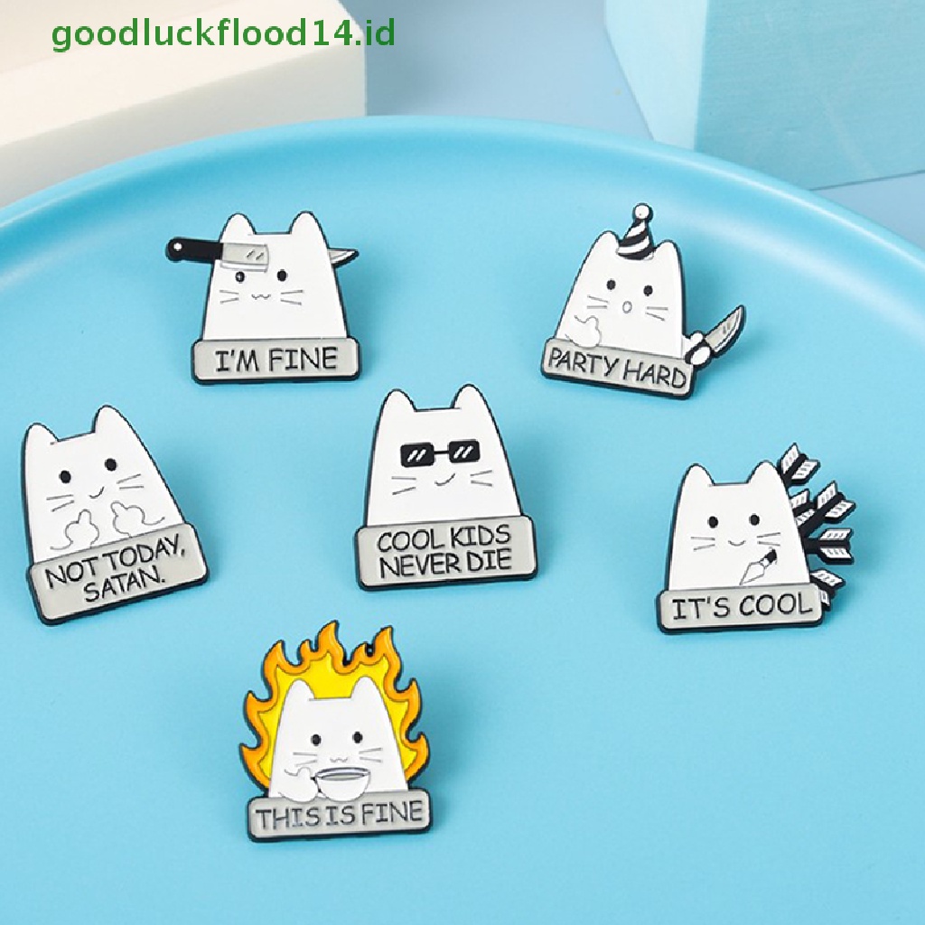 [GOOGFOUR] I'm FINE Enamel Pin Custom COOL KIDS NEVER DIE NOT TODAY Setan Cat Bros Lapel Badge Fun Kartun Perhiasan Hadiah Untuk Teman Anak [TOP]