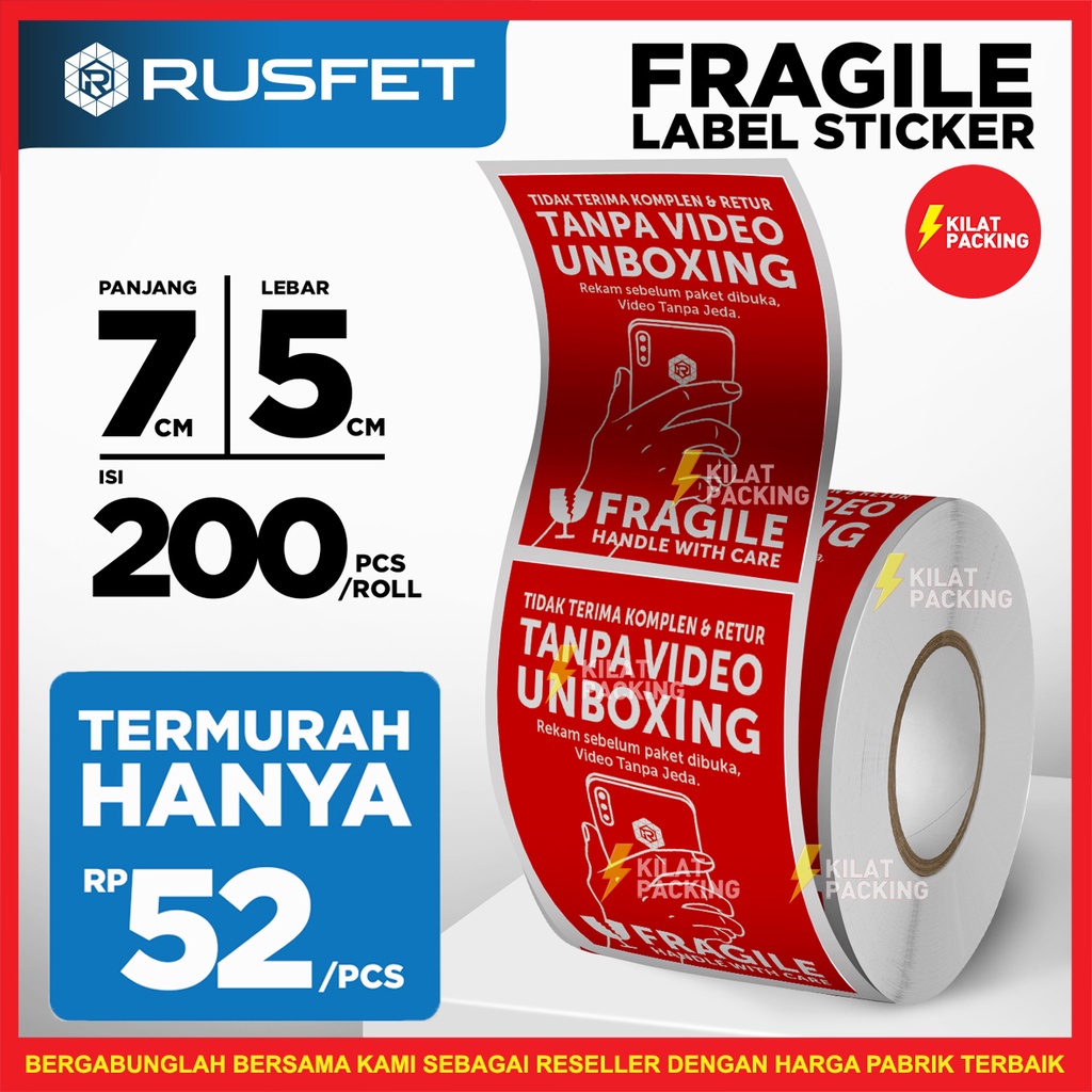 

Sticker Sticker Unboxing with Fragile Rusfet Label Wajib Video Buka Paket Stiker Fragile Murah Per Roll