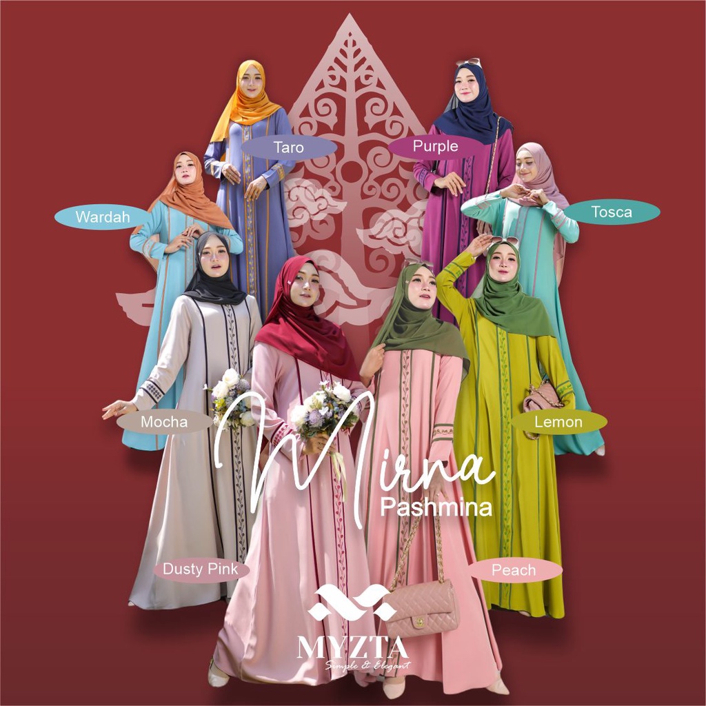 Myzta Mirna Pasmina Set Gamis Dress Abaya Taro Purple Wardah Peach Lemon
