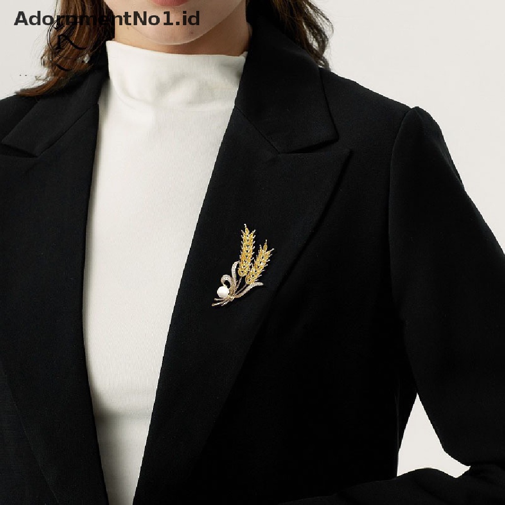 [AdornmentNo1] Golden Ear Of Wheat Bros Wanita Halus Berlian Imitasi Gandum Telinga Bros Kerah Pin Jas Bros Perhiasan [ID]