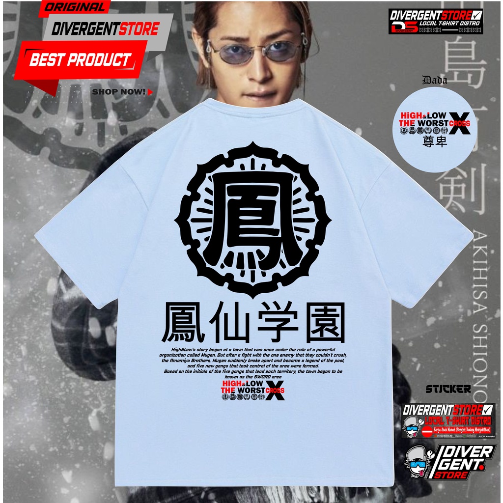 [DVRGNT] Kaos Distro High and Low / TOP Oversized Unisex Divergentstore High And Low The Worst X Cro