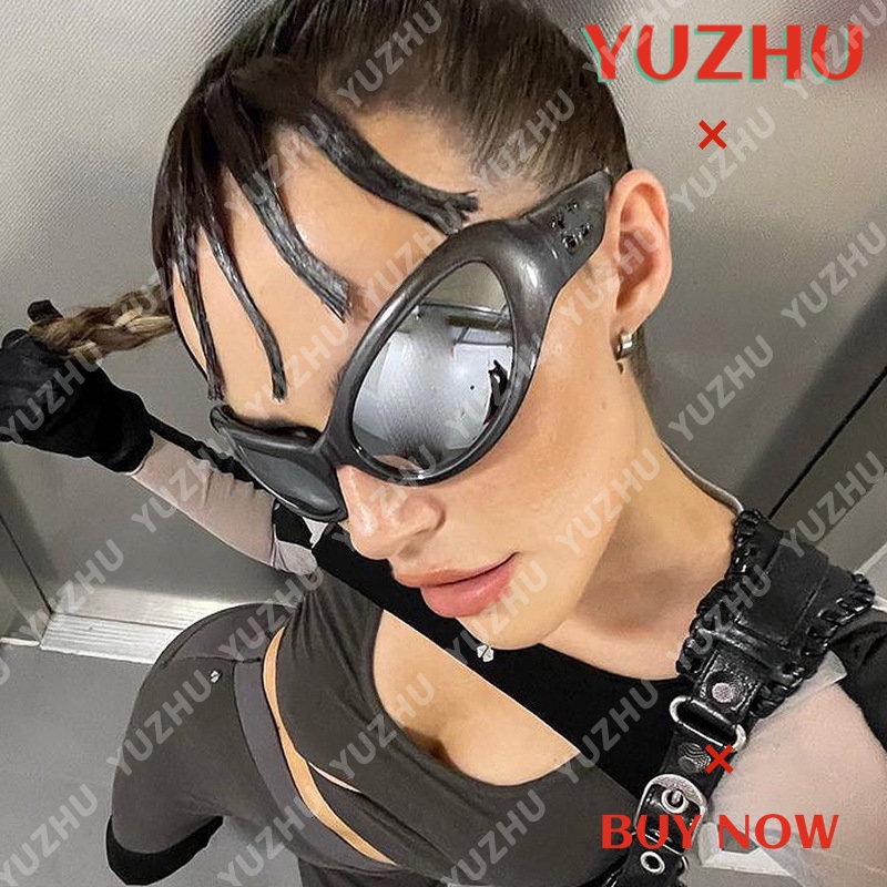 (YUZHU) Y2k Punk Futuristik Kacamata Hitam Desain Gaya Baru Ganda B Anti UV Polarized Sunglasses