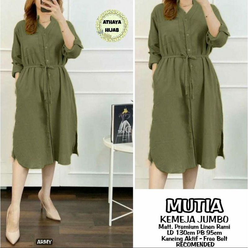Baju Wanita Tunik Jumbo Mutia Bahan Linen Rami Premium LD 130 Atasan Wanita Muslimah Hijab Model Ter