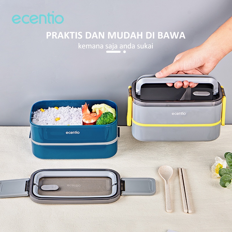 ecentio 2susun kotak makan tempat makanan anti tumpah bento box tepak makan lunch box set free sendok