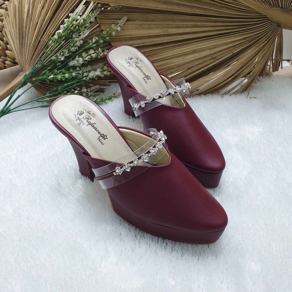 Sepatu wedding Brisia burgundy acessoris 10cm tahu