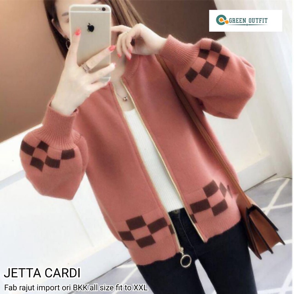 jetta cardy cardi cardigan outer sweater sweter switer baju atasan knit rajut motif import tebal mel