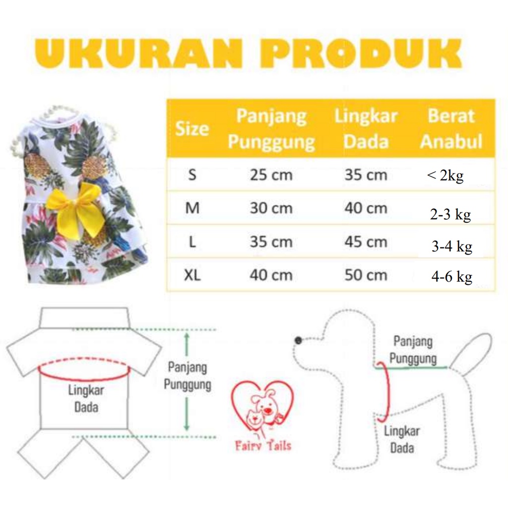 Baju Anjing Kucing Kostum Dress Hawaii dengan Pita | Pet Hawaiian Pineapple Dress