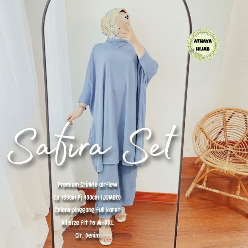 Setelan Baju Wanita Safira Set Jumbo Tunik Kulot Crinkle Airflow LD 130 By Athaya Hijab