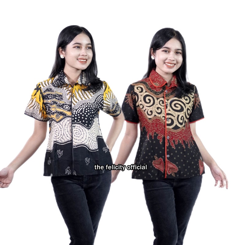 Atasan Kemeja Batik Wanita Lengan Pendek Modern Batik Kantor