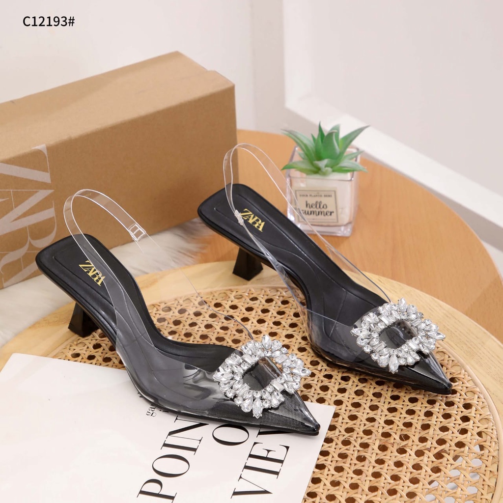 ZR Viniy Hiasan Diamond With Logo Mules Heels Shoes C12193