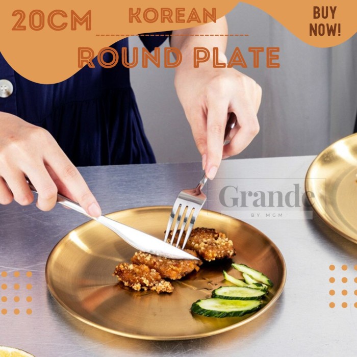 Piring Bulat Korea Stainless Gold Dinner plate 20cm emas TEBAL