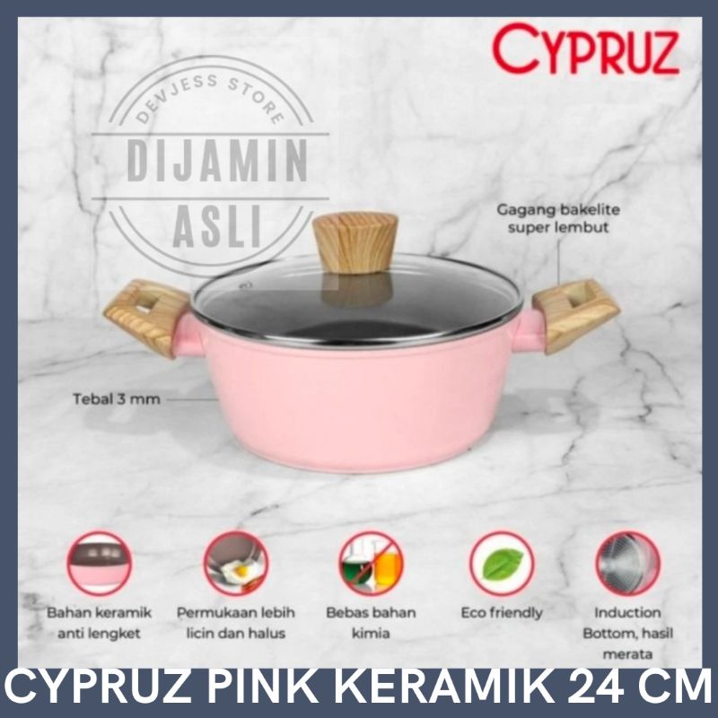 PANCI CYPRUZ PINK KERAMIK TUTUP KACA 24 CM