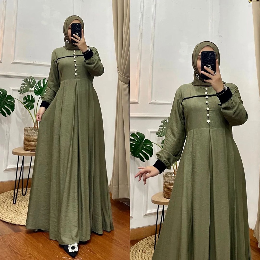 NAYARA DRESS  Busui Matt Cotton Crinkle List - Gamis Simple LD 110 GAMIS DAILY