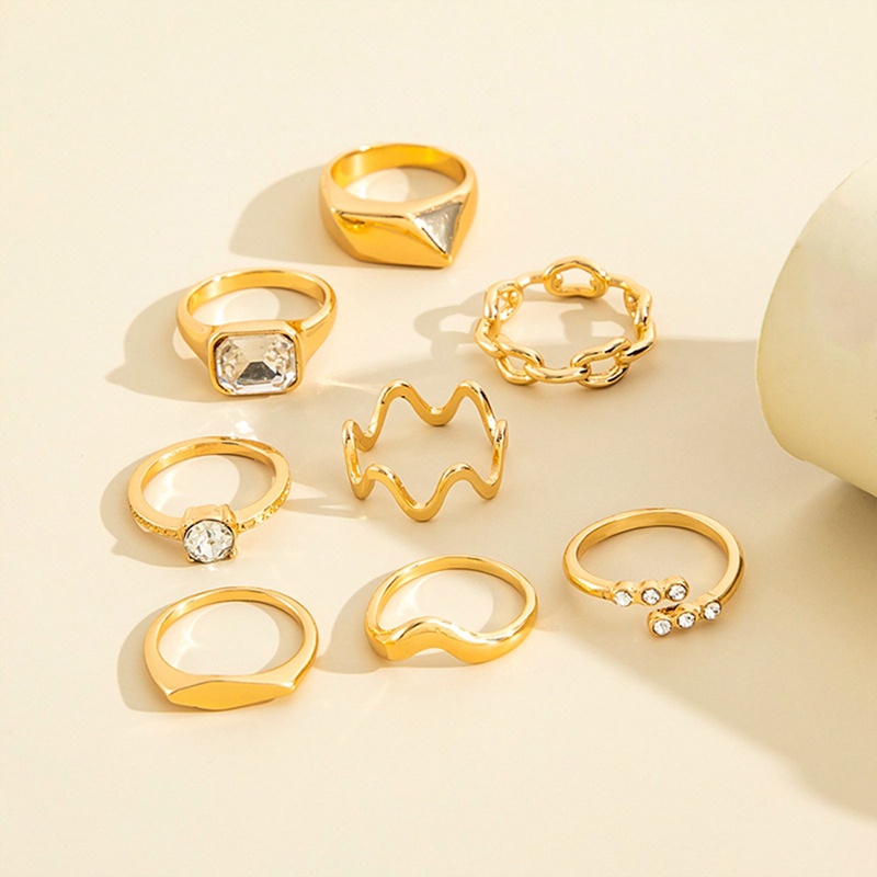 8pcs/set Vintage Geometris Cincin Untuk Wanita Berlapis Emas Mewah Pesona Memutar Rantai Zirkon Anillos Perhiasan Hadiah