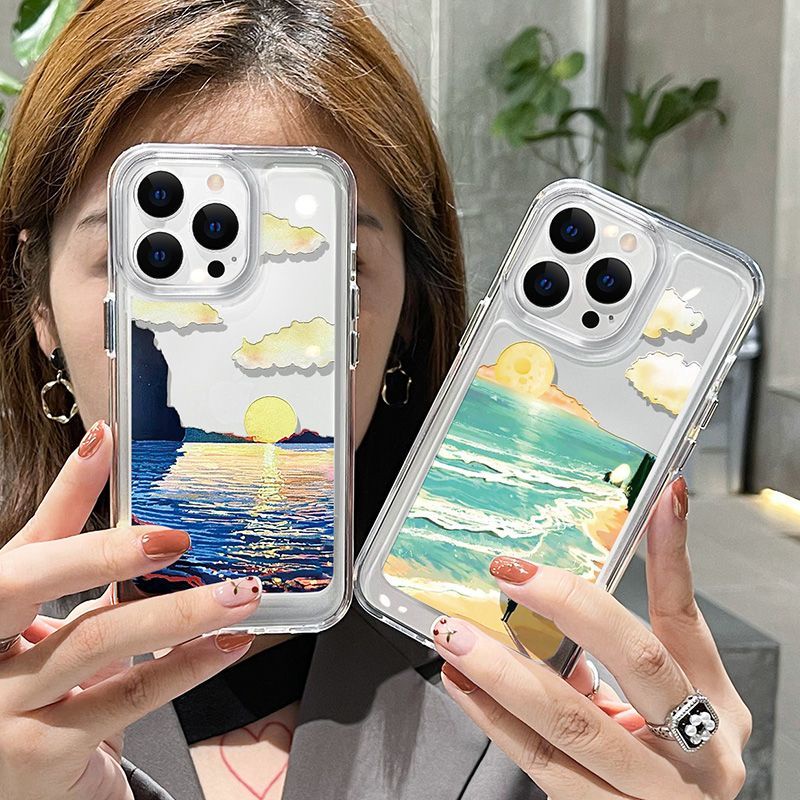 IPHONE Sunset Casing Ponsel Lembut Transparan Kompatibel Untuk Iphone14 11 13 12 Pro XS Max X XR 7 8 6S Plus Silcone Shockproof Casing TPU Cover