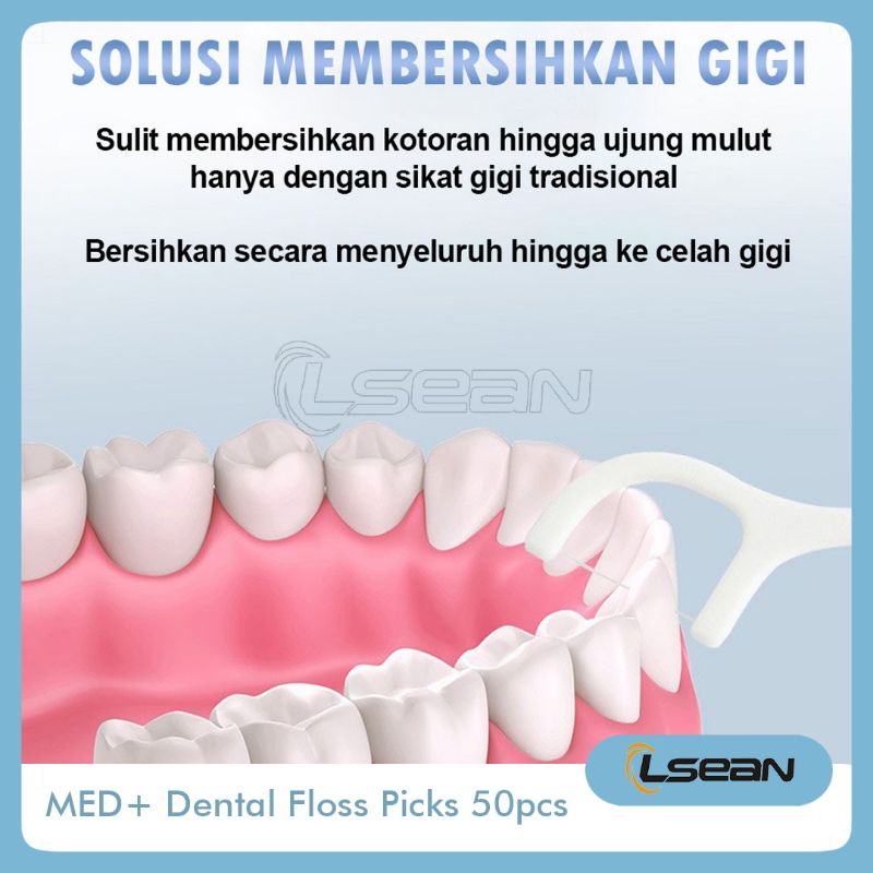 MED+ DENTAL FLOSS PICKS BENANG TUSUK GIGI PEMBERSIH SELA GIGI HIGIENIS 50 PCS