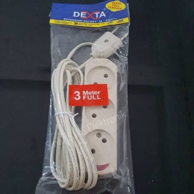 Stop Kontak Colokan Listrik Gepeng 3 Lubang + Kabel 3 Meter Full DEXTA