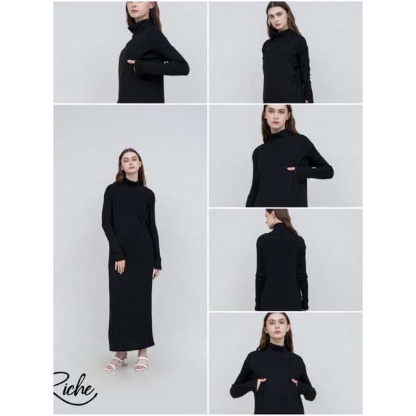 riche_ inerr dress catton combet 24s lengan panjang BUSUI friendly warna hitam