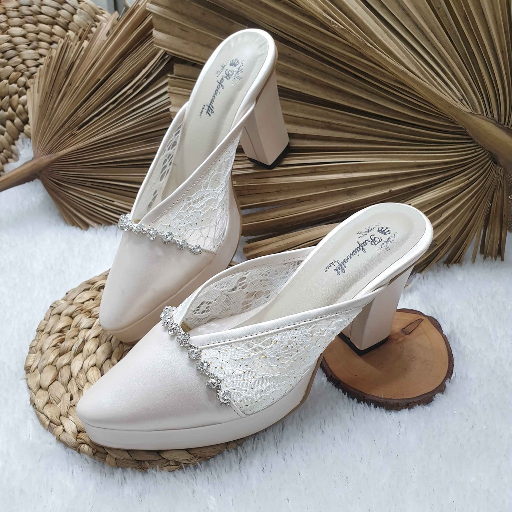 Sepatu wedding pesta cantik alexna broken white tinggi hak 9cm