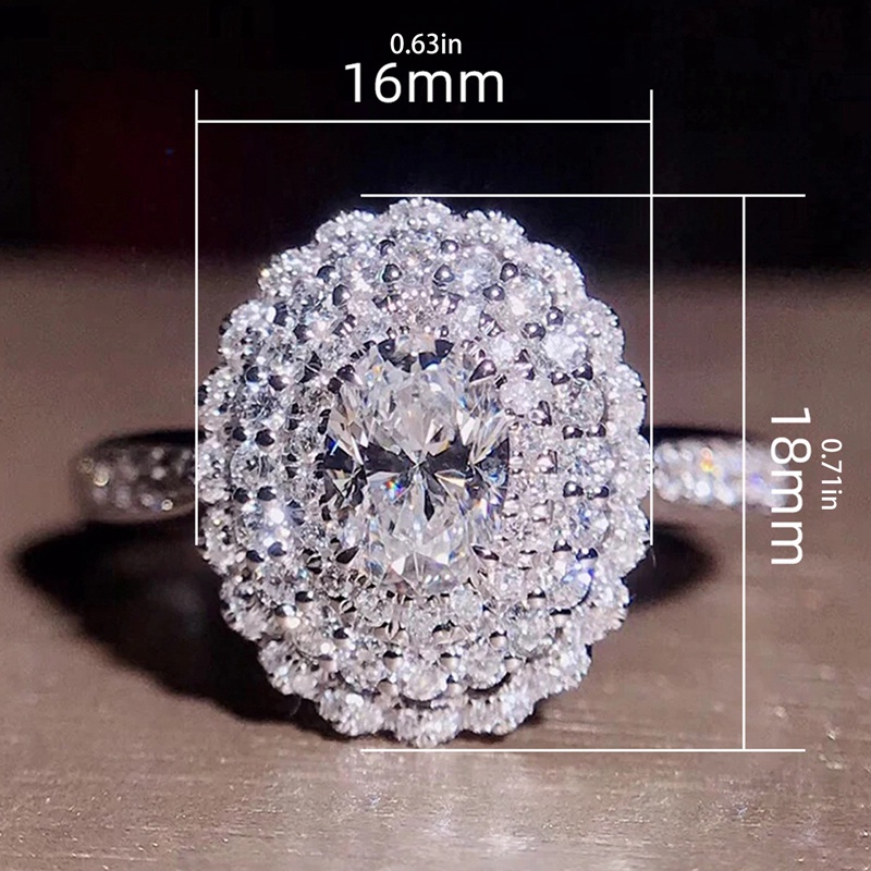 Penuh Paved Cubic Zirconia Bentuk Oval Wanita Pernikahan Cincin Kualitas Tinggi Warna Perak Temperamen Elegan Lady Finger Ring Perhiasan Pesta