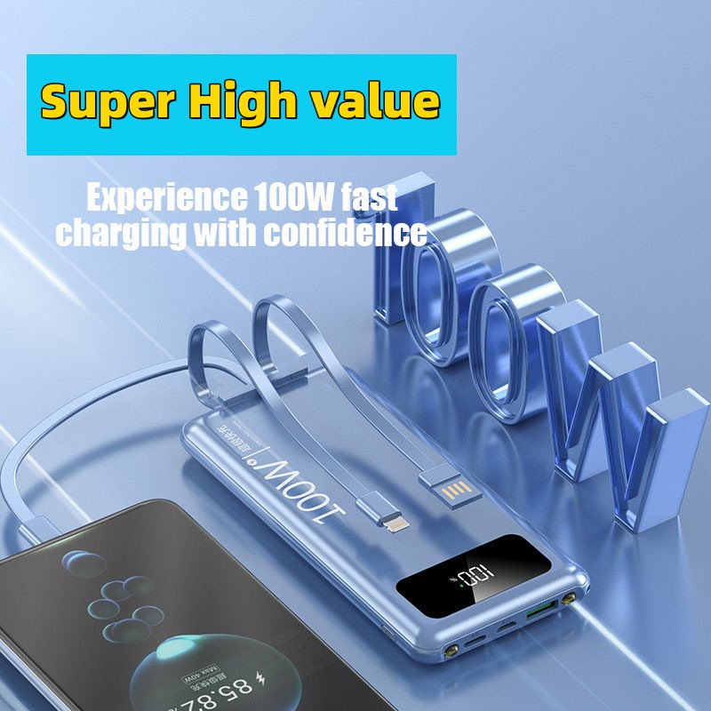 (COD)Pengisian daya super cepat 100W dengan bank daya bawaan Bank daya portabel berkapasitas besar 20.000 mAh mudah dibawa dan ringan