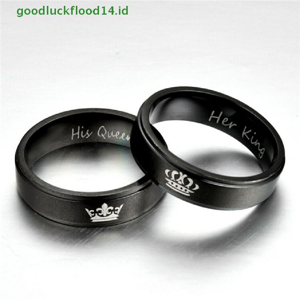 [GOOGFOUR] Cincin Couple HIS QUEEN HER KING Cincin Anti Karat Chic Perhiasan Aksesoris [TOP]