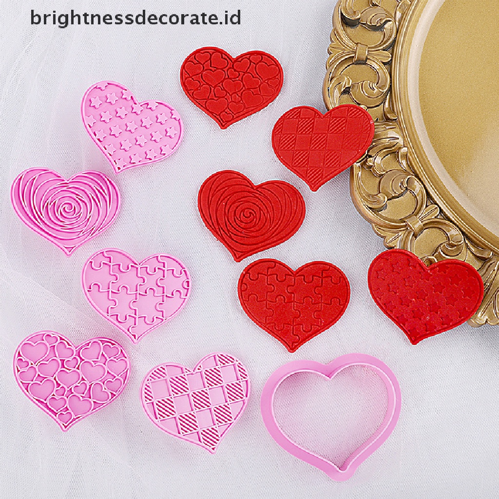 [Birth] 6pcs Heart Cookie Stamp Cutter Cetakan Biskuit Plastik DIY Untuk Hari Valene [ID]