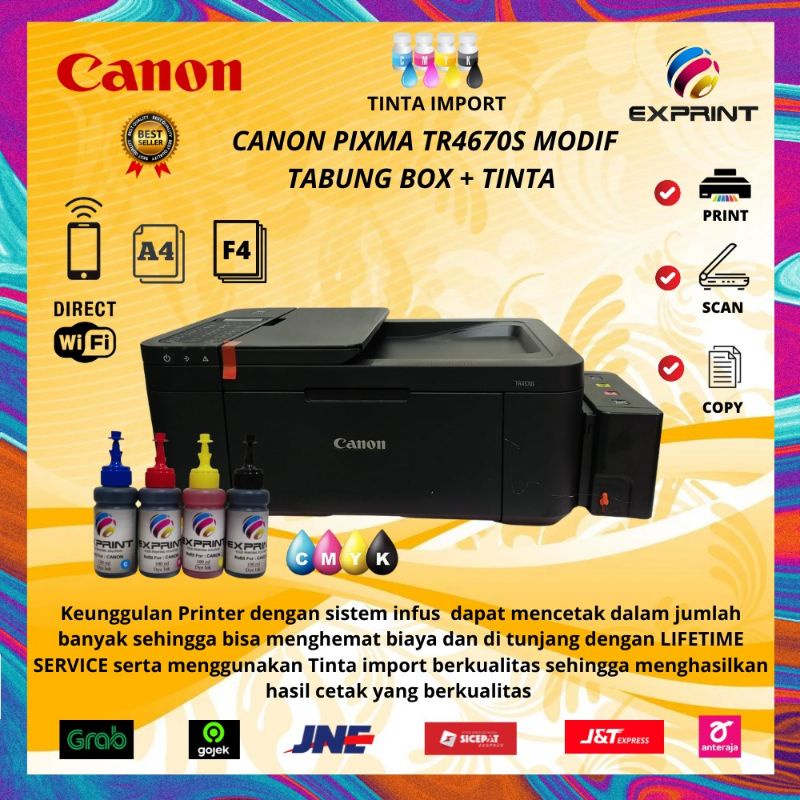 Printer Canon Pixma TR4670s + Infus Tabung Box ( Print Scan Copy Fax Adf Wifi )