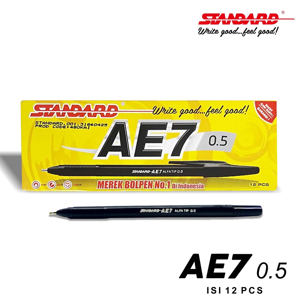 Standard AE7 0,5 / Bolpen / Pulpen Tinta Biru &amp; Hitam / 1pack 12pcs