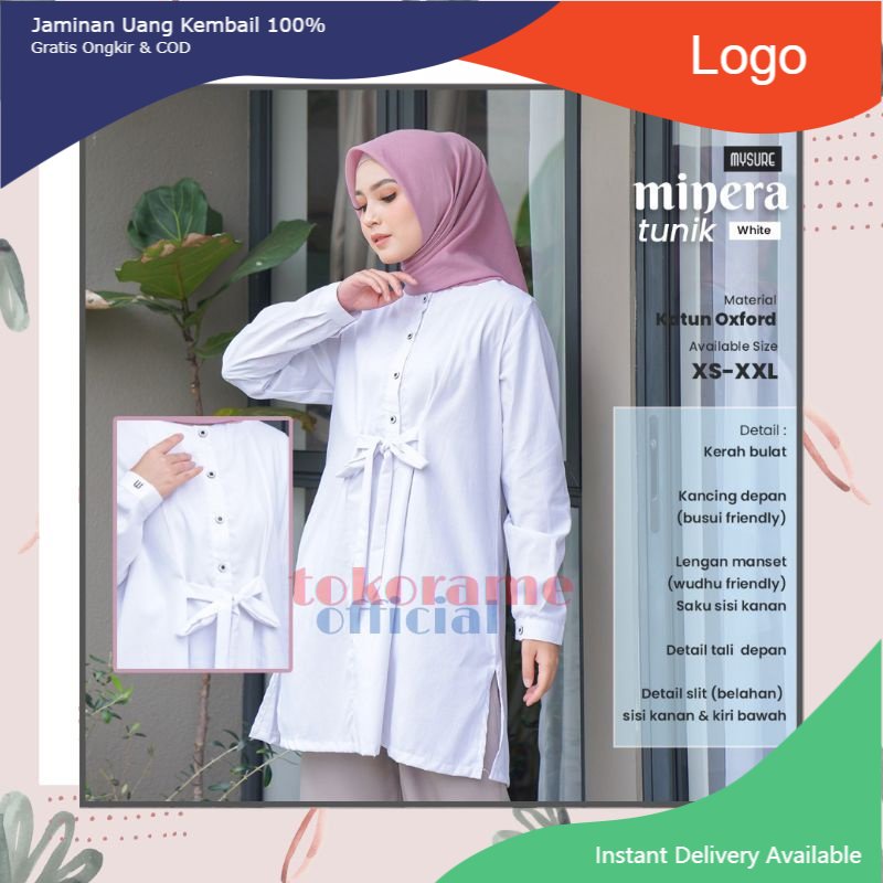 Atasan Muslim Wanita Terbaru Minera Tunik Putih Original By Mysure