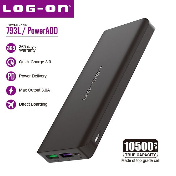 LOG ON POWERBANK 10500 MAH POWER ADD 793L QC3.0+PD TYPE C GARANSI 1 TAHUN