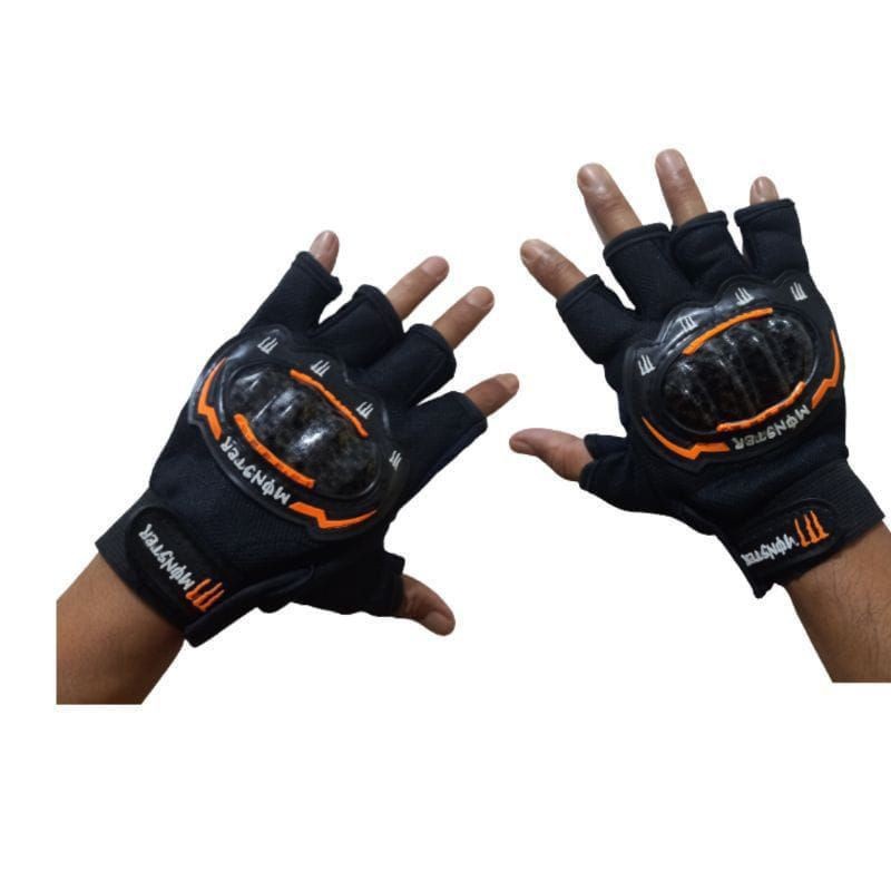 Sarung Tangan Motor Batok Setengah Jari Buntung Pendek Monster Half Finger Biker Glove Hitam List Warna