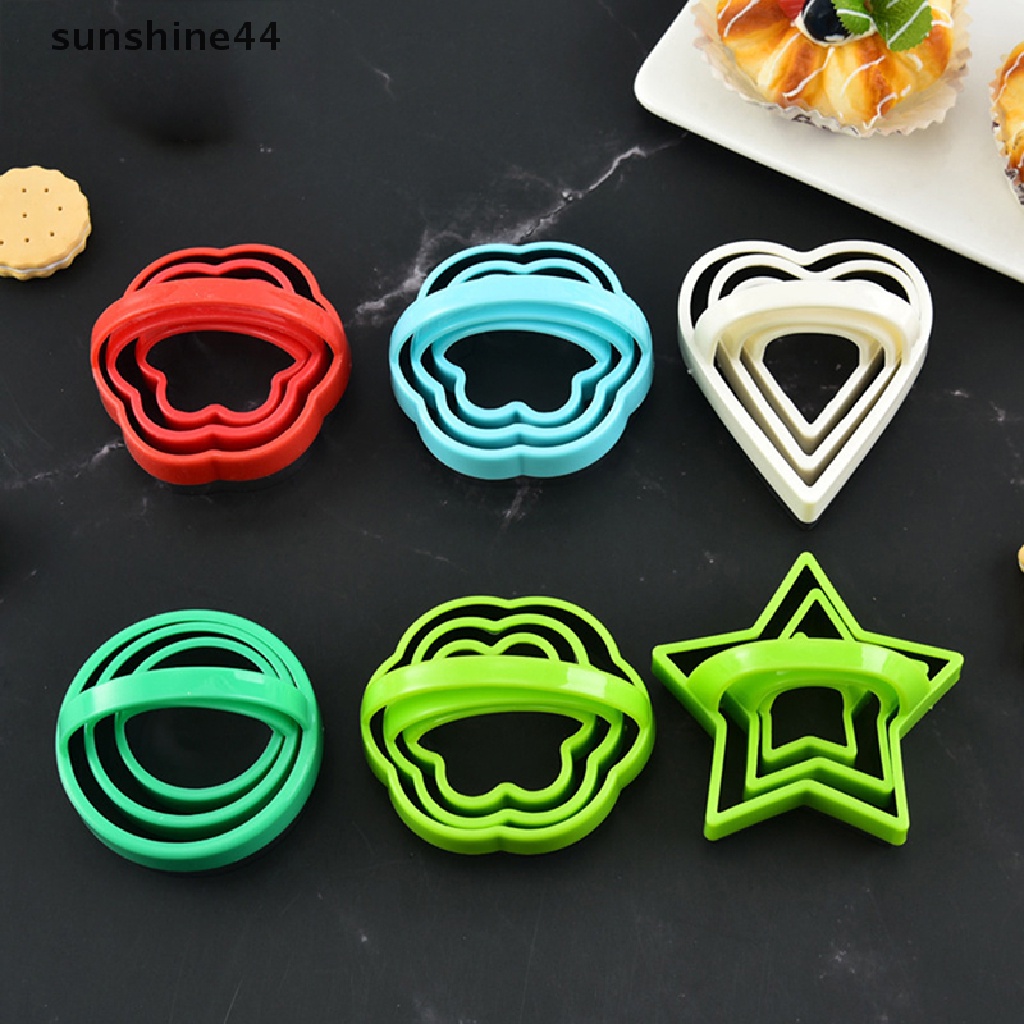 Sunshine 3Pcs/Set Cookie Sandwich Cutters Bentuk Geometri Cetakan Kue Kering Alat Baking.