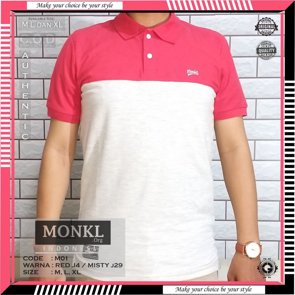 BAJU KAOS MONKL 100% ORIGINAL TSHIRT POLO KERAH GERIMIS SANGHAI WANGKI PAKAIAN OUTFIT DISTRO PRIA CO