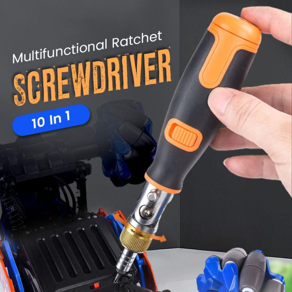 Populer Ratchet Screwdriver 10in1 Set Mata Obeng Perkakas Baja Alloy