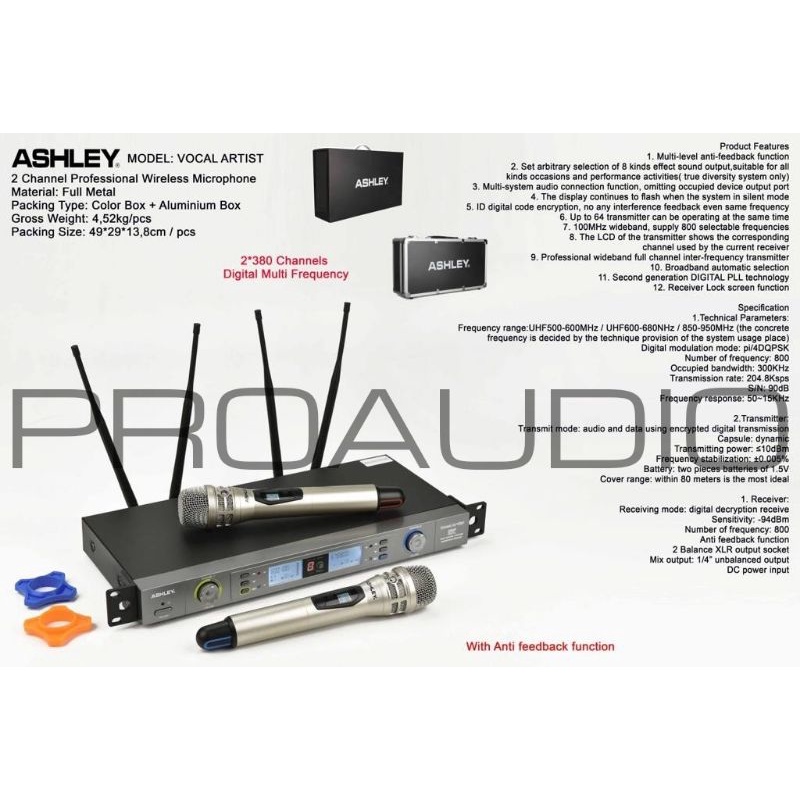 Microphone Wireless 2 Channel Ashley Vocal Artist Garansi 1 Tahun Original