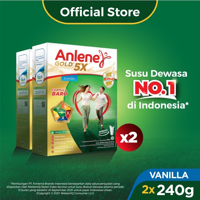 

[BISA COD] Anlene Gold 5X Susu Bubuk Dewasa Vanila 2x240g - Tulang & Sendi