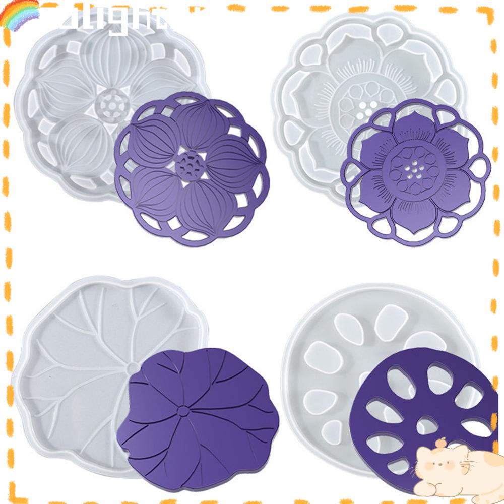 Solighter Agate Coaster Resin Casting Cetakan Membuat Alat Lotus Leaf Round Tray Cup Mat Coaster Kotak Penyimpanan Cetakan