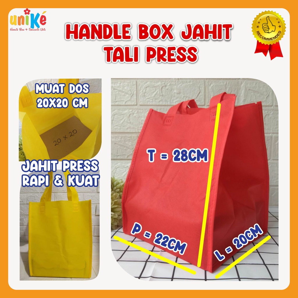 

Tas Kain Spunbond POLOS Jahit DOS 20x20 Tali Press Goodie Bag Nasi Kotak Goody Berkatan Merchandise HBJ
