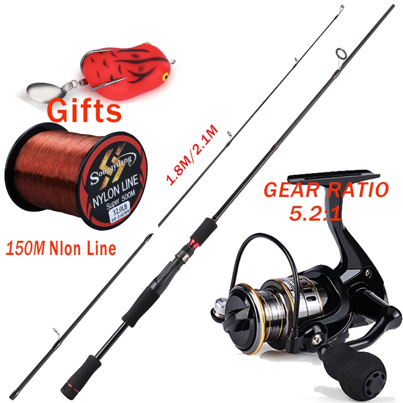 Joran Pancing Set 1.8M 2.1M Fishing Rod And 1000 Series Spinning Fishing Reel Reel Gear  Ratio 5.2:1 Pancing pancingan set lengkap