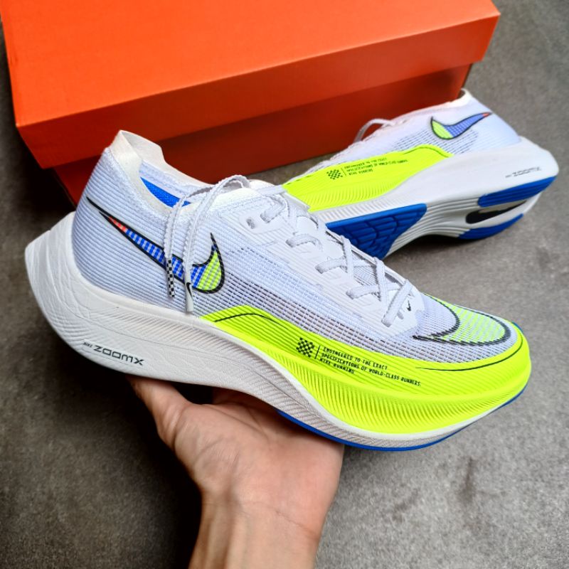 Nike ZoomX Vaporfly Next% 2 White Volt Racer Blue || yellow