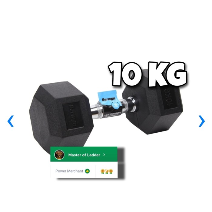+++++] Barbel 10 kg/Dumbell karet Hexagonal 10 kg Berwyn