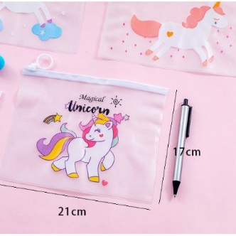 

zipper bag unicorn pouch tempat pensil transparan pouch serbaguna pencil case pouch tas kosmetik transparan motif karakter lucu