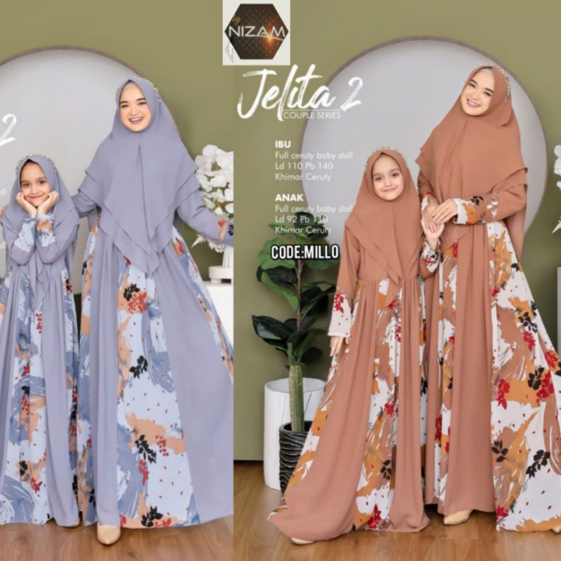 RESTOK SETELAN GAMIS SYAR'I IBU ANAK JUMBO BABYDOLL LD 110/8 9 10 11 TAHUN/GAMIS SYARI MOTIF/BAJU CO