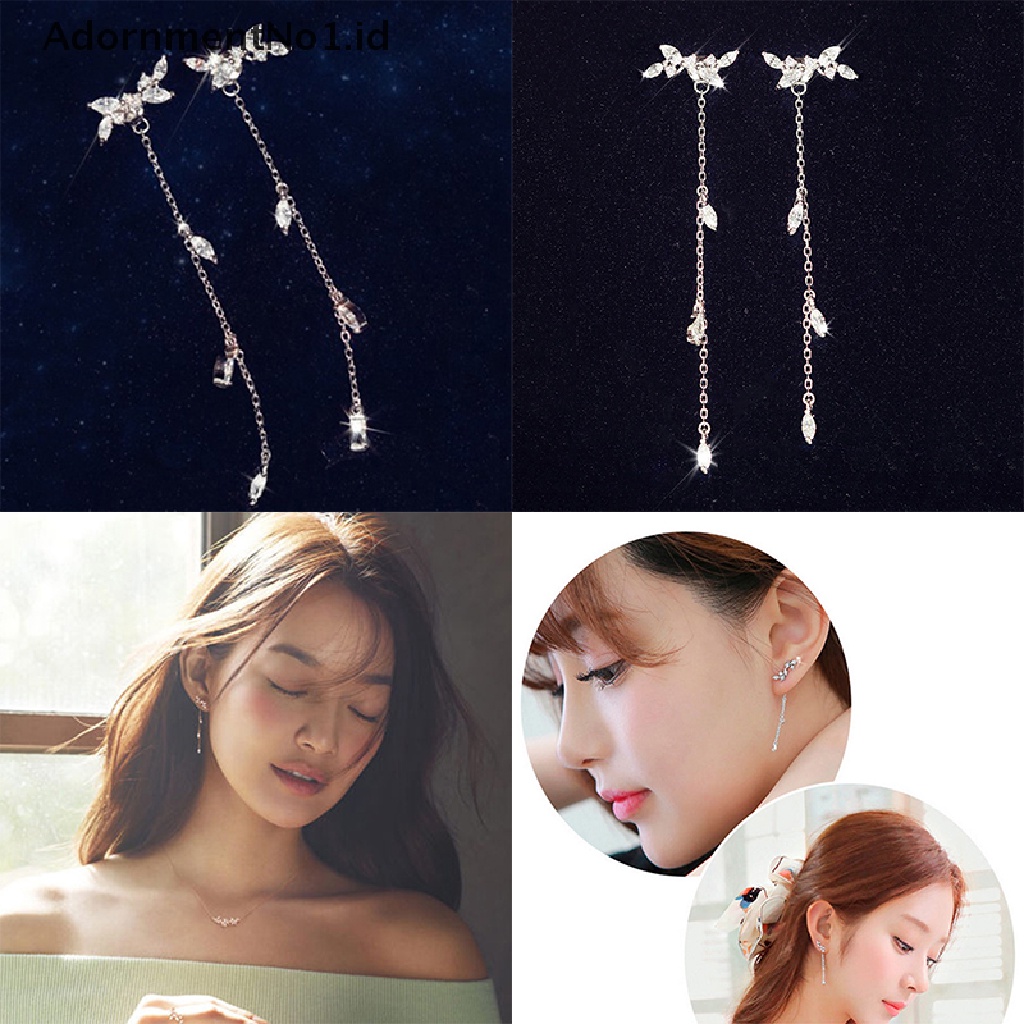 [AdornmentNo1] Fashion Wanita Panjang Gaya Korea Rumbai Daun Telinga Stud Drop Menjuntai Kait Anting [ID]