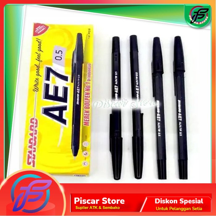

Pen / Pulpen / Ballpoint Standard Ae7 per Lusin Hitam