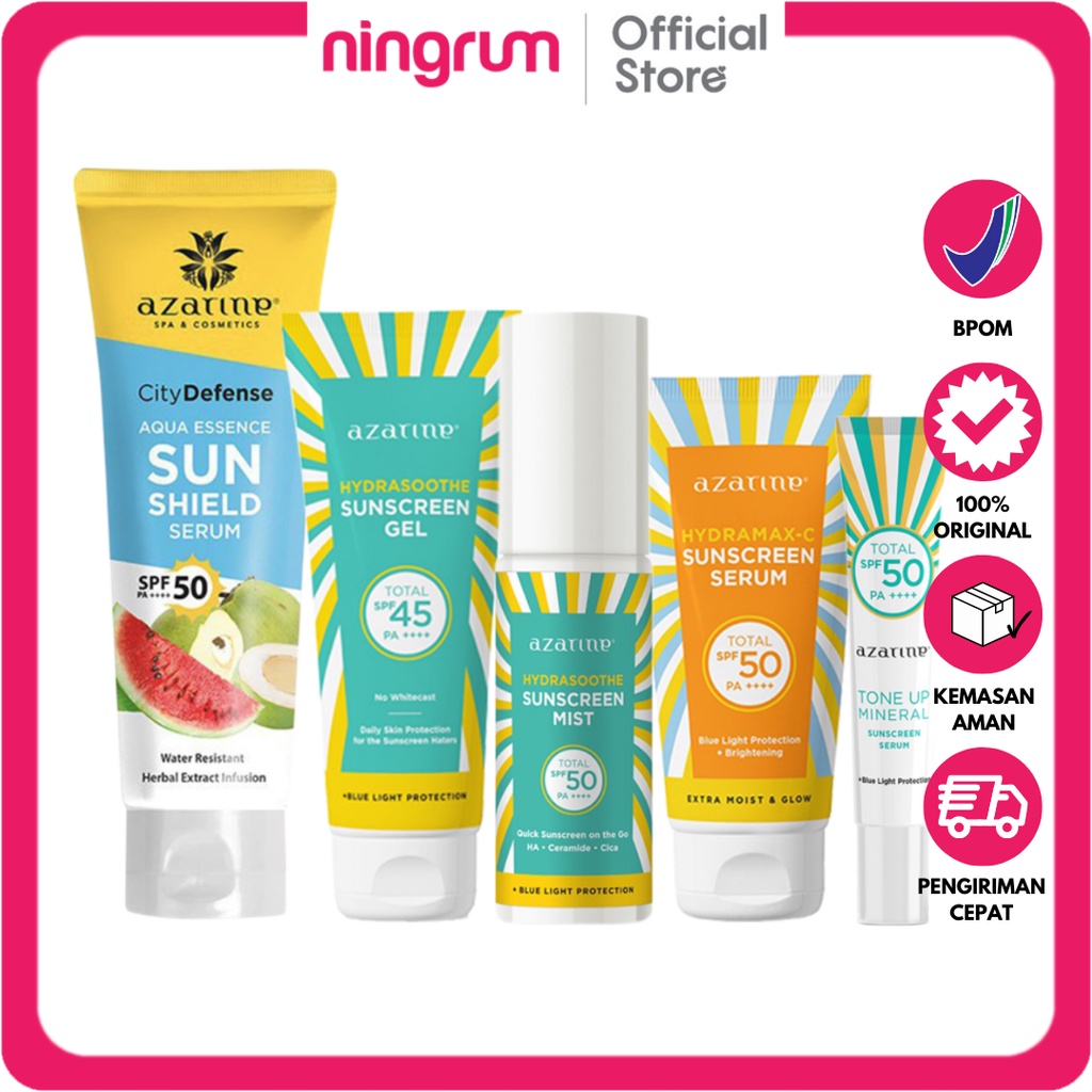 Ningrum - AZARINE Hydrasoothe Sunscreen Gel SPF45 PA++++ | Sun Screen Tabir Surya Cream | Hydramax-C Suncreen Serum SPF 50 | Tone Up Mineral Suncreen Serum SPF 50 | Hydrasoothe Sunscreen Mist SPF 50 PA++++ | Sunscreen Wajah Original BPOM - 8901