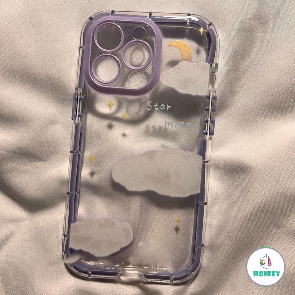 Casing Soft Case TPU Motif Awan + Bulan Luminous Untuk IPhone 11 14 12 13 Pro Max